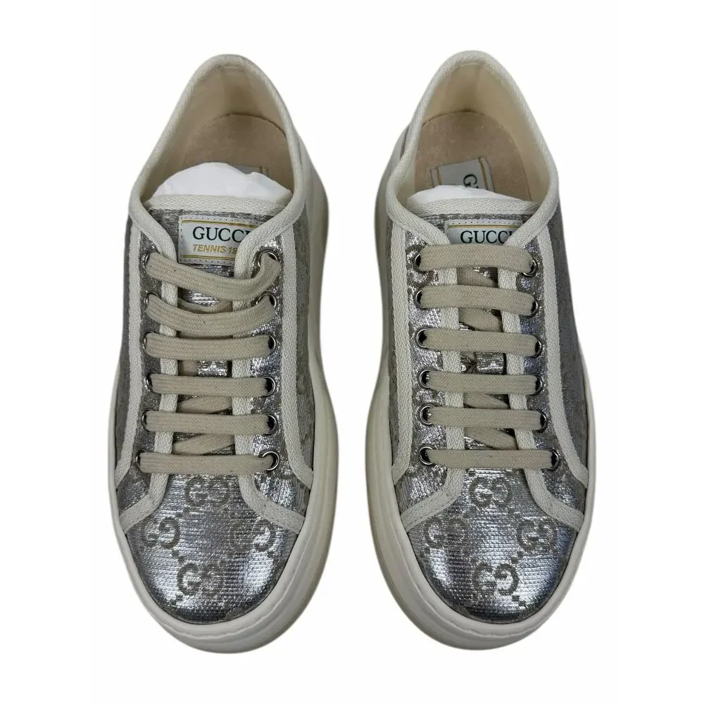 Gucci Tennis 1977 Treck GG Monogram Flatform Sneaker Silver Size 36 - Picture 4 of 13